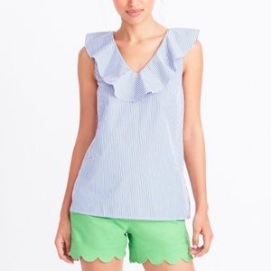 J.Crew Blue & White Stripped Ruffle Top